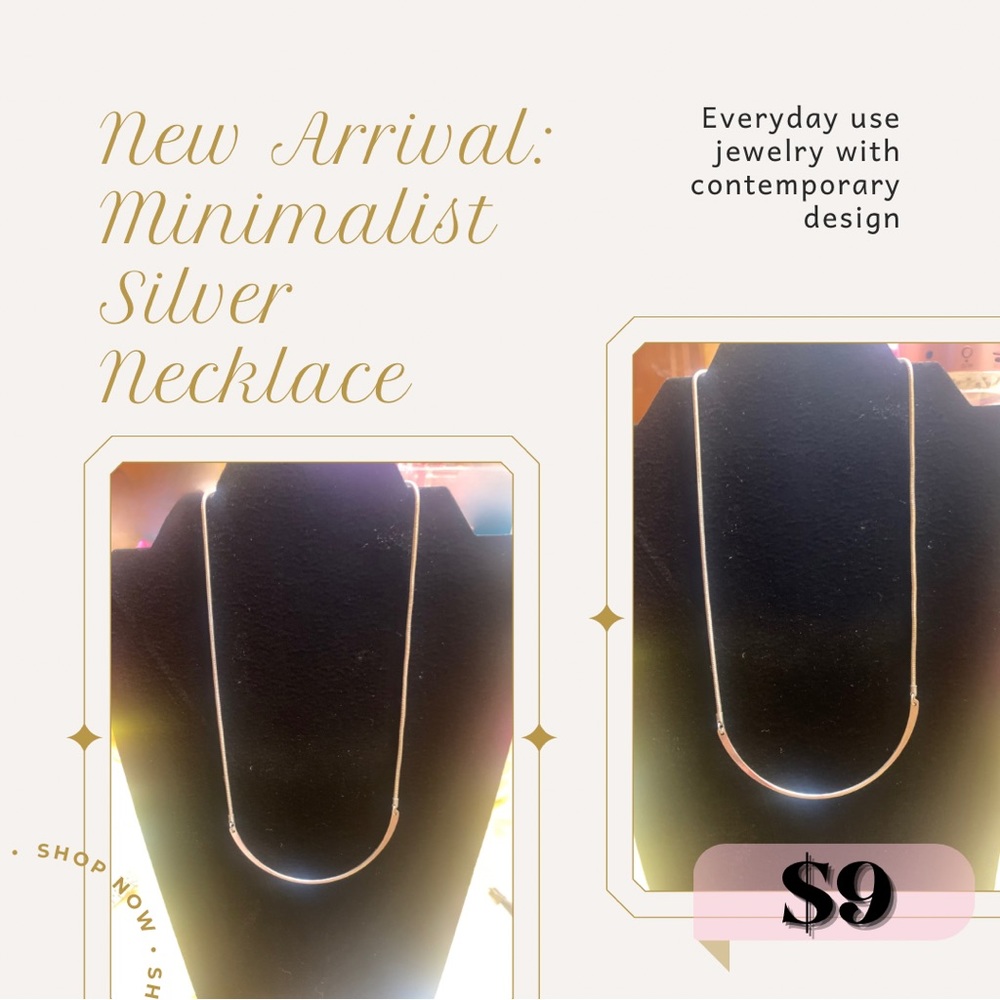 Silver, minimalist, statement necklace. Only 1 available. & Only $9!